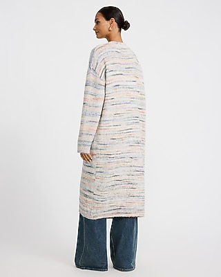 Wool-Blend Fuzzy Striped Midi Cardigan