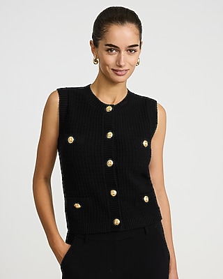 Cotton Crew Neck Novelty Button Sweater Vest | Express