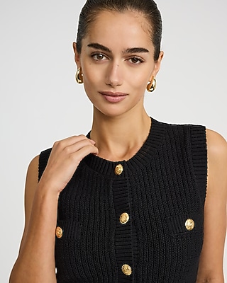 Cotton Crew Neck Novelty Button Sweater Vest