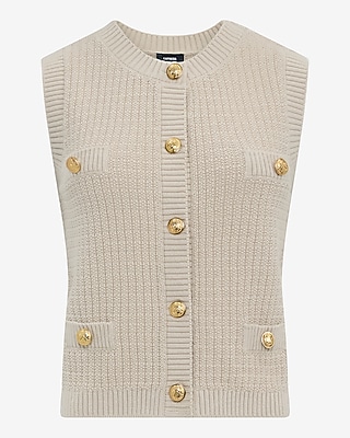 Cotton Crew Neck Novelty Button Sweater Vest
