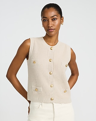 Cotton Crew Neck Novelty Button Sweater Vest
