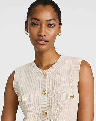 Cotton Crew Neck Novelty Button Sweater Vest