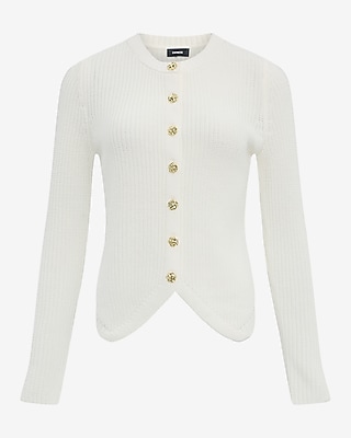 Crew Neck Novelty Button Cutaway Hem Cardigan