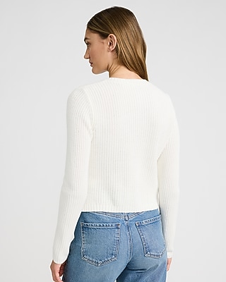 Crew Neck Novelty Button Cutaway Hem Cardigan