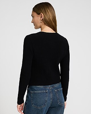 Crew Neck Novelty Button Cutaway Hem Cardigan