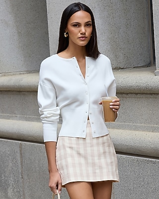 Airy Soft V-neck Novelty Button Peplum Cardigan | Express