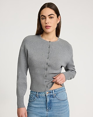 Skimming Airy Soft Crew Neck Banded Bottom Cardigan