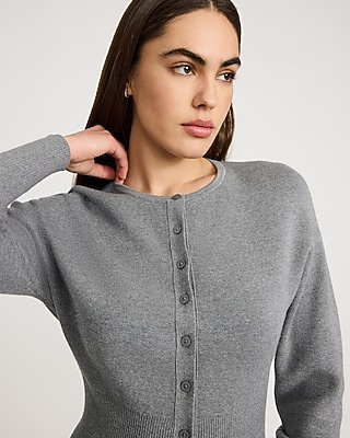 Skimming Airy Soft Crew Neck Banded Bottom Cardigan