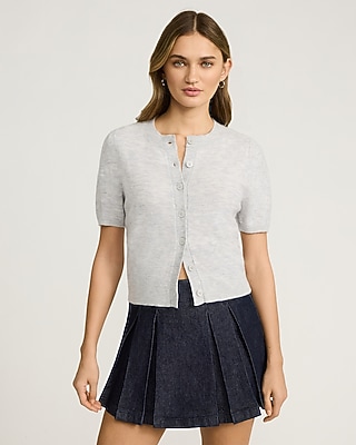 Skimming Puff Sleeve Crew Neck Cardigan