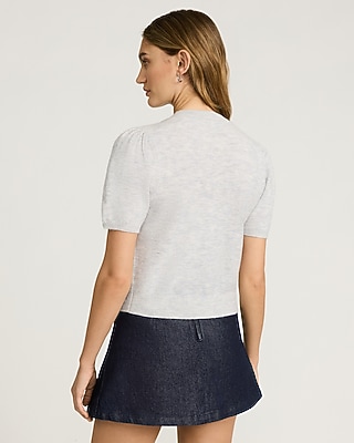 Skimming Puff Sleeve Crew Neck Cardigan