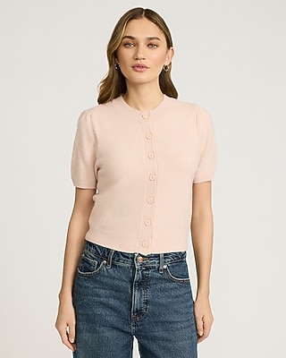 Skimming Puff Sleeve Crew Neck Cardigan