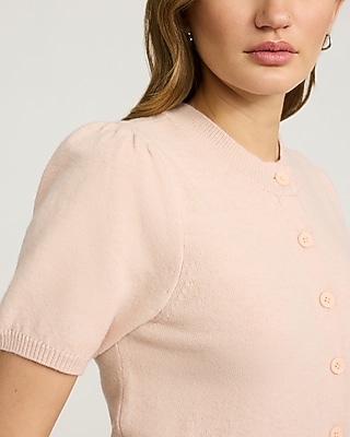 Skimming Puff Sleeve Crew Neck Cardigan
