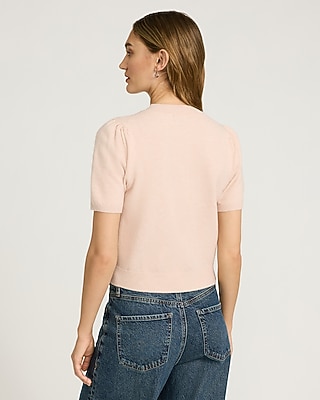 Skimming Puff Sleeve Crew Neck Cardigan