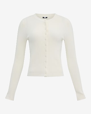 Fitted Ribbed Crew Neck Cardigan