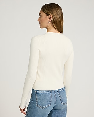 Fitted Ribbed Crew Neck Cardigan