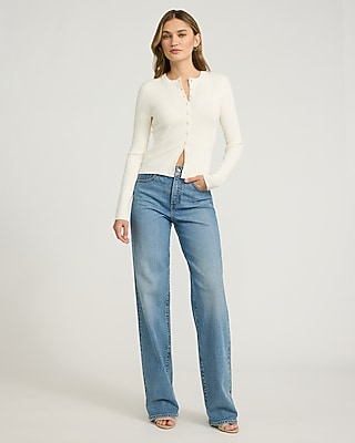 Fitted Ribbed Crew Neck Cardigan