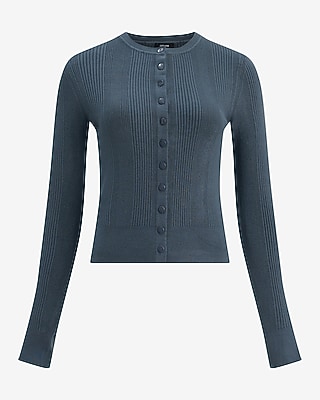 Fitted Ribbed Crew Neck Cardigan