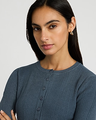 Fitted Ribbed Crew Neck Cardigan