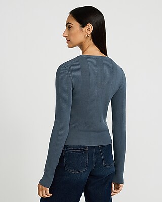 Fitted Ribbed Crew Neck Cardigan