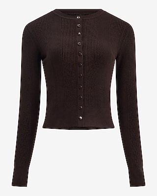Fitted Ribbed Crew Neck Cardigan - thumbnail 9