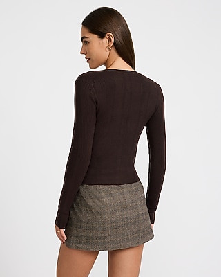 Fitted Ribbed Crew Neck Cardigan - thumbnail 8