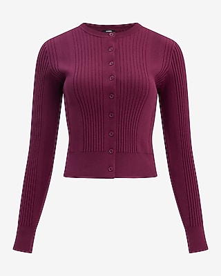 Fitted Ribbed Crew Neck Long Sleeve Cardigan