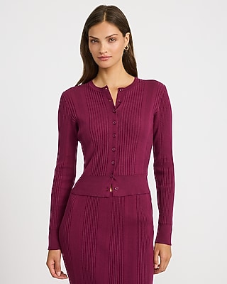 Fitted Ribbed Crew Neck Long Sleeve Cardigan
