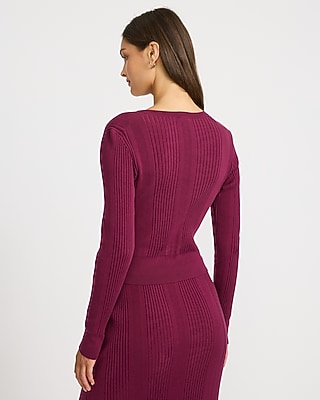 Fitted Ribbed Crew Neck Long Sleeve Cardigan