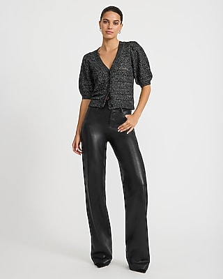 Pointelle V-Neck Puff Sleeve Cardigan - thumbnail 4