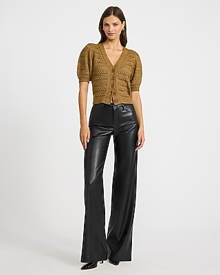 Pointelle V-Neck Puff Sleeve Cardigan - thumbnail 7