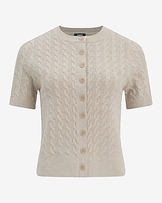 Cable Knit Short Sleeve Cardigan Airy Soft