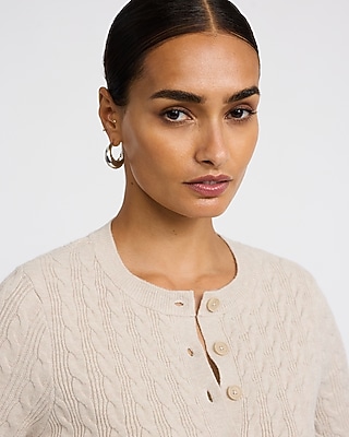 Cable Knit Short Sleeve Cardigan Airy Soft