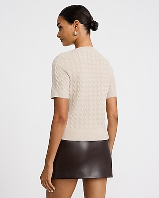 Cable Knit Short Sleeve Cardigan Airy Soft