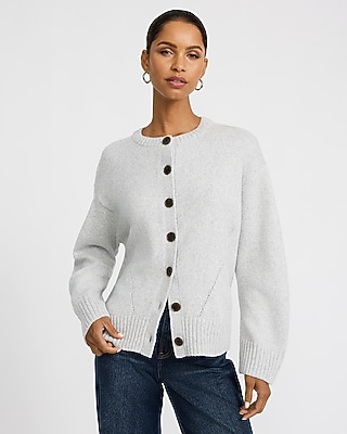 Relaxed Crew Neck Barrel Sleeve Cardigan - thumbnail 6
