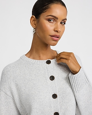 Relaxed Crew Neck Barrel Sleeve Cardigan - thumbnail 7