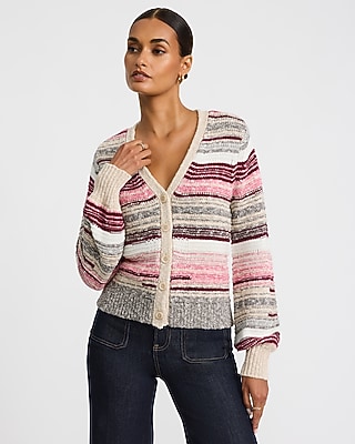 Striped V-Neck Long Sleeve Cardigan