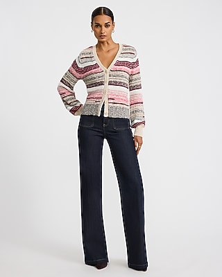 Striped V-Neck Long Sleeve Cardigan