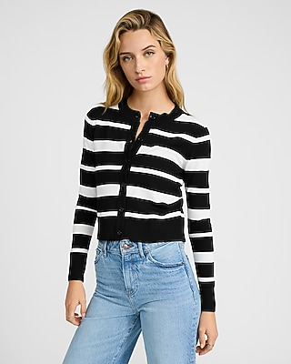 Skimming Striped Crew Neck Cardigan | Express