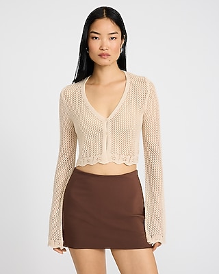 Open Stitch V-Neck Cropped Cardigan