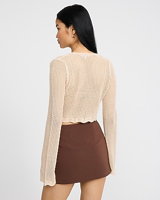 Open Stitch V-Neck Cropped Cardigan