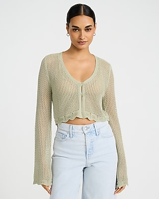 Open Stitch V-neck Cropped Cardigan | Express