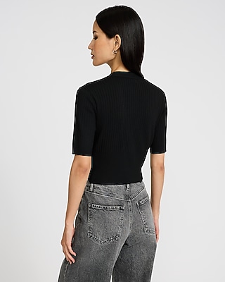 Ribbed V-Neck Short Sleeve Cardigan