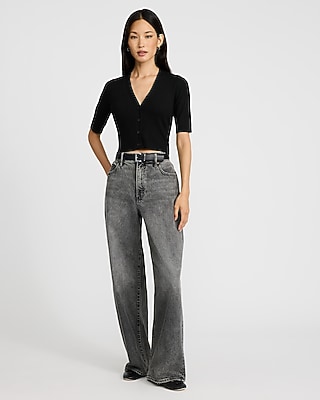 Ribbed V-Neck Short Sleeve Cardigan