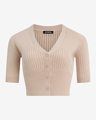 Ribbed V-Neck Short Sleeve Cardigan
