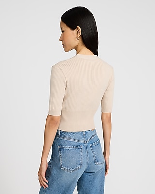 Ribbed V-Neck Short Sleeve Cardigan