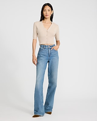 Ribbed V-Neck Short Sleeve Cardigan