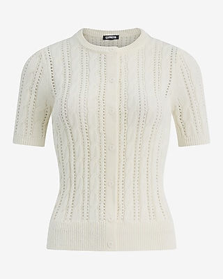 Open Stitch Cable Knit Short Sleeve Cardigan