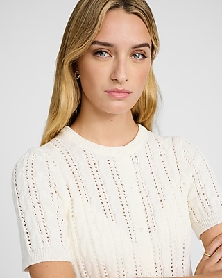 Open Stitch Cable Knit Short Sleeve Cardigan