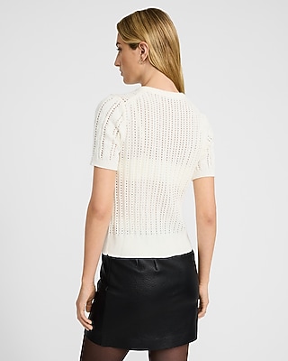 Open Stitch Cable Knit Short Sleeve Cardigan