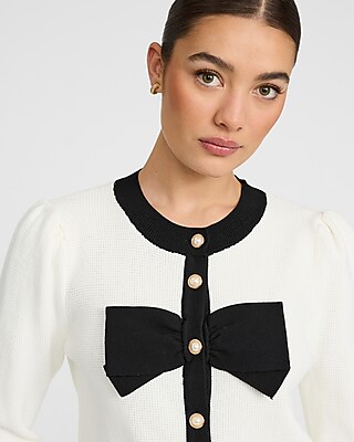 Tipped Bow Front Novelty Button Cardigan - image 2